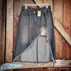 Black  Cut Off Pencil Jean Skirt